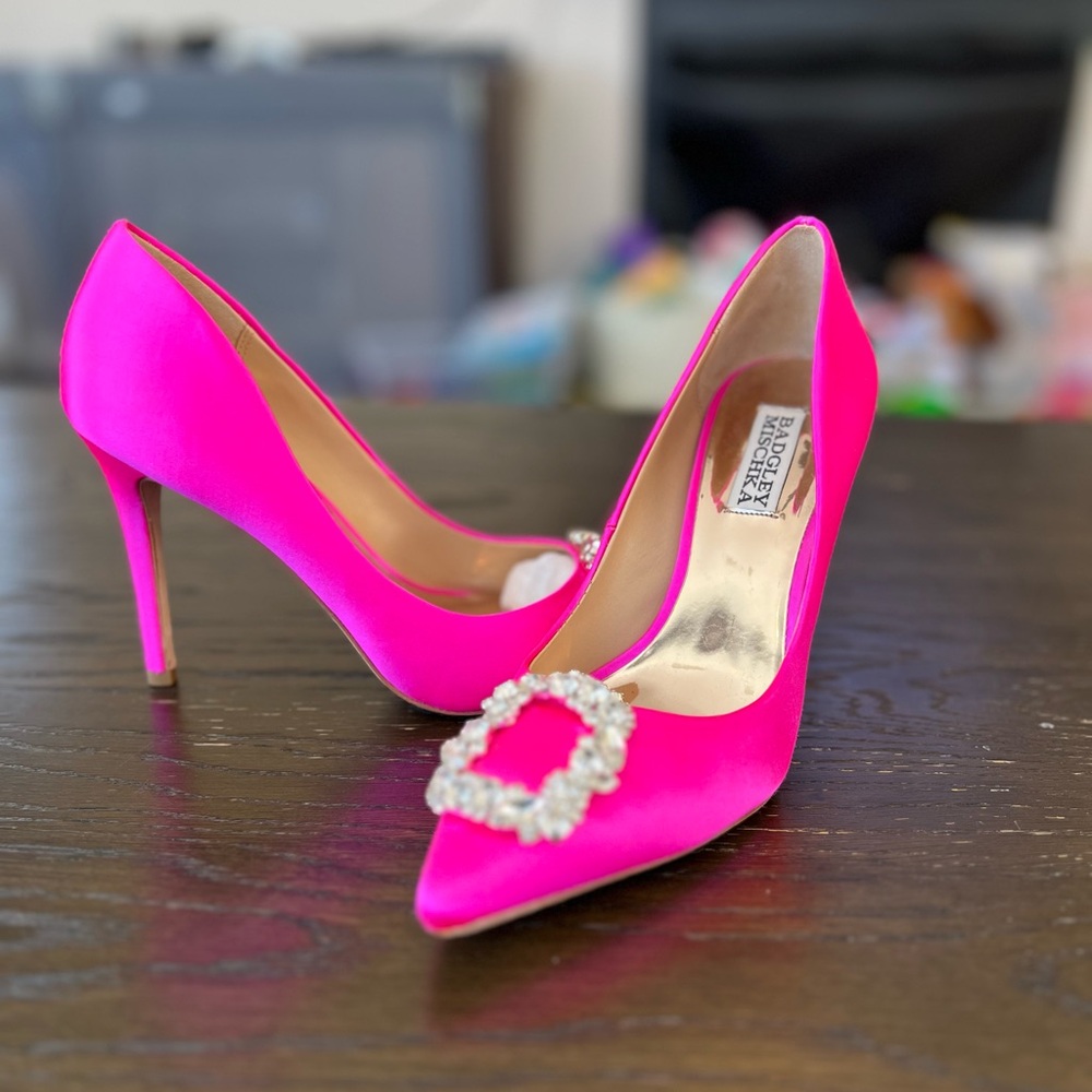 Pink High Heels with Rhinestone Buckle